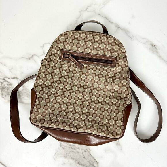 Nine West Y2K Era Brown Geometric Print Canvas Backpack Travel School Work - Picture 2 of 11